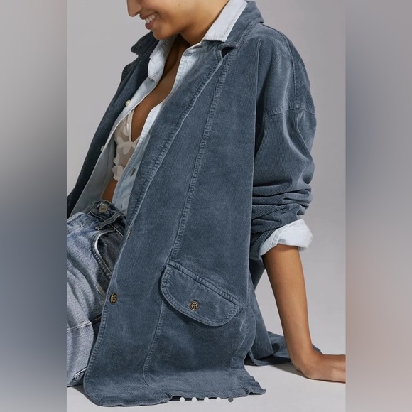 Anthropologie Pilcro Oversized Corduroy Blazer Jacket Coat Shacket Blue - Picture 3 of 16